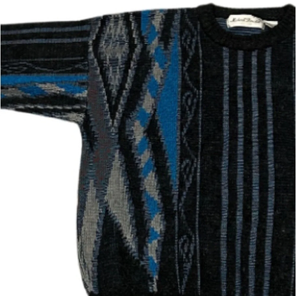 Vintage Michael Gerald Wool Blend Patterned Crew Sweater | Blue/Grey | Size L